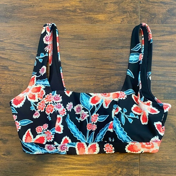 Old Navy Other - Like-New Old Navy Swim Bikini Top Black Neon Pink Floral Square Neck Size Medium
